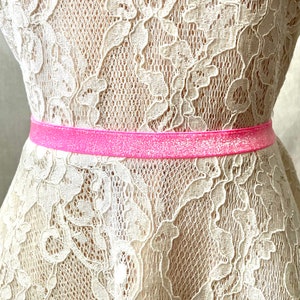Hot Pink Sparkly Elastic Bridal Belt - 5/8&quot;