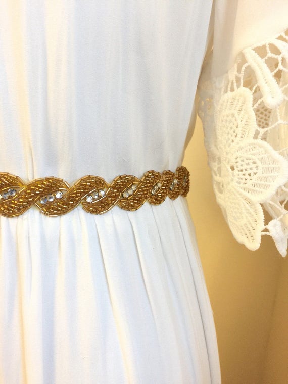 gold beaded belt for dress Beaded Rhinestone Gold Bridal Belt