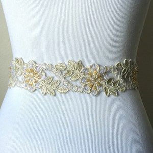 Light Gold Lace Bridal Sash with Beads