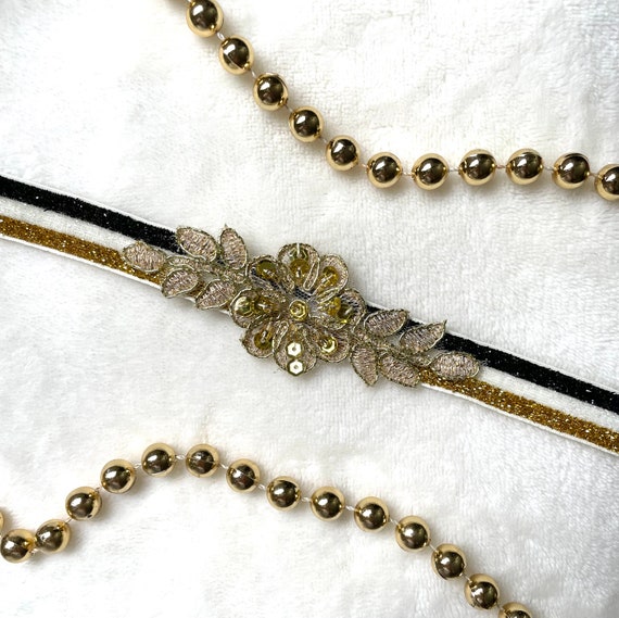 Elite | Black and Gold Sparkly Beaded Belt Vintage 1960s Beaded Belt With Round Buckle | Black Gold  main image 4