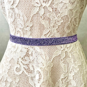 Purple Sparkly Elastic Bridal Belt - 5/8&quot;