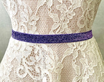 Purple Sparkly Elastic Bridal Belt - 5/8"