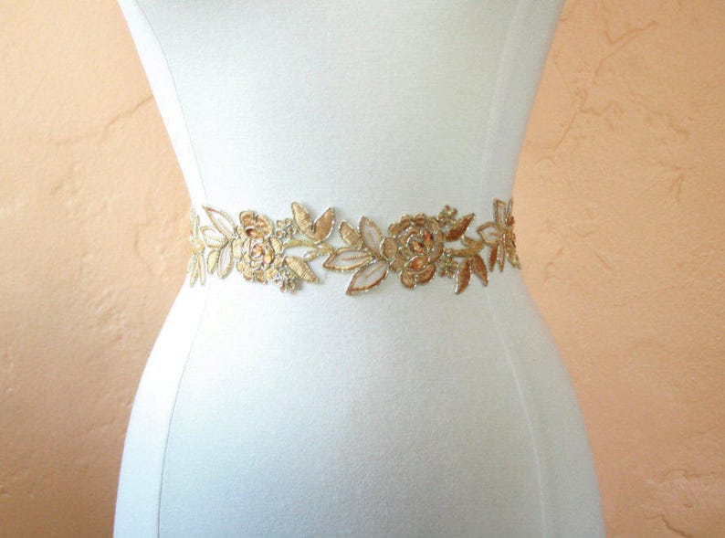 Gold Lace Flower Bridal Sash image 2