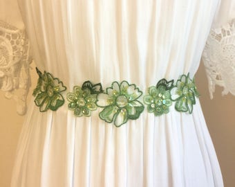 Beaded Green Floral Bridal Sash