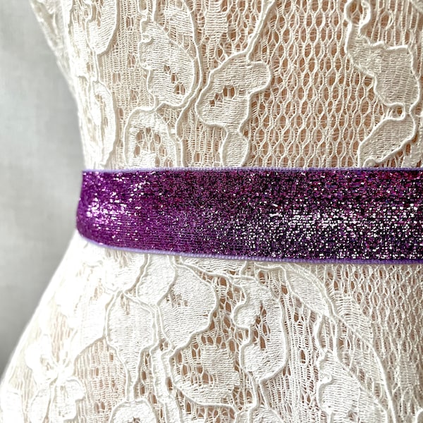 1" Electric Purple Sparkly Bridal Belt with Clasp, Non-stretch