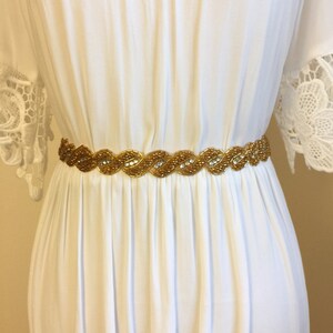 Beaded Rhinestone Gold Bridal Belt