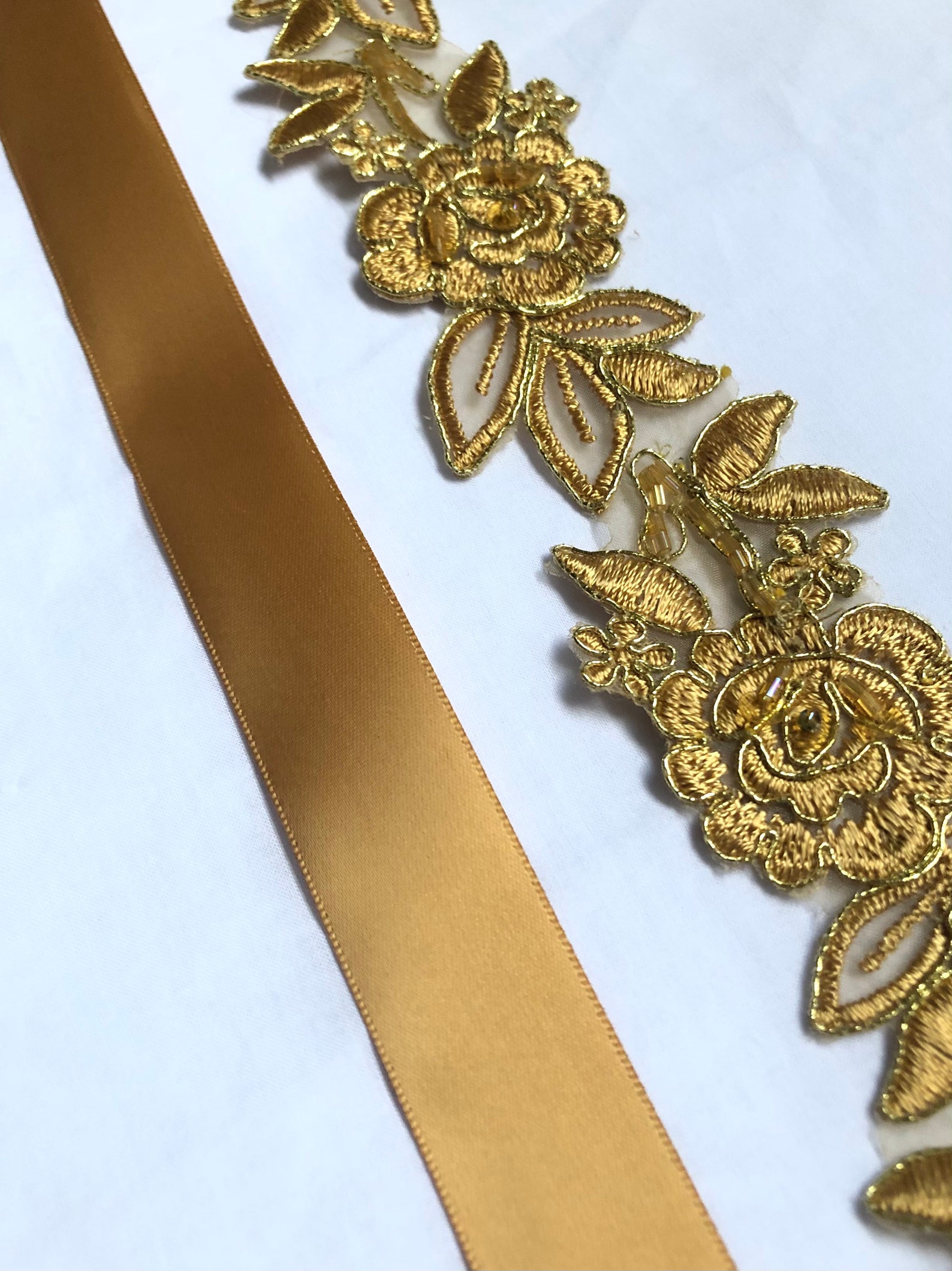 Gold Lace Flower Bridal Sash | Etsy