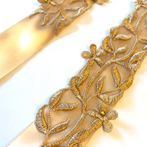 Wide Gold Lace Bridal Sash image 6