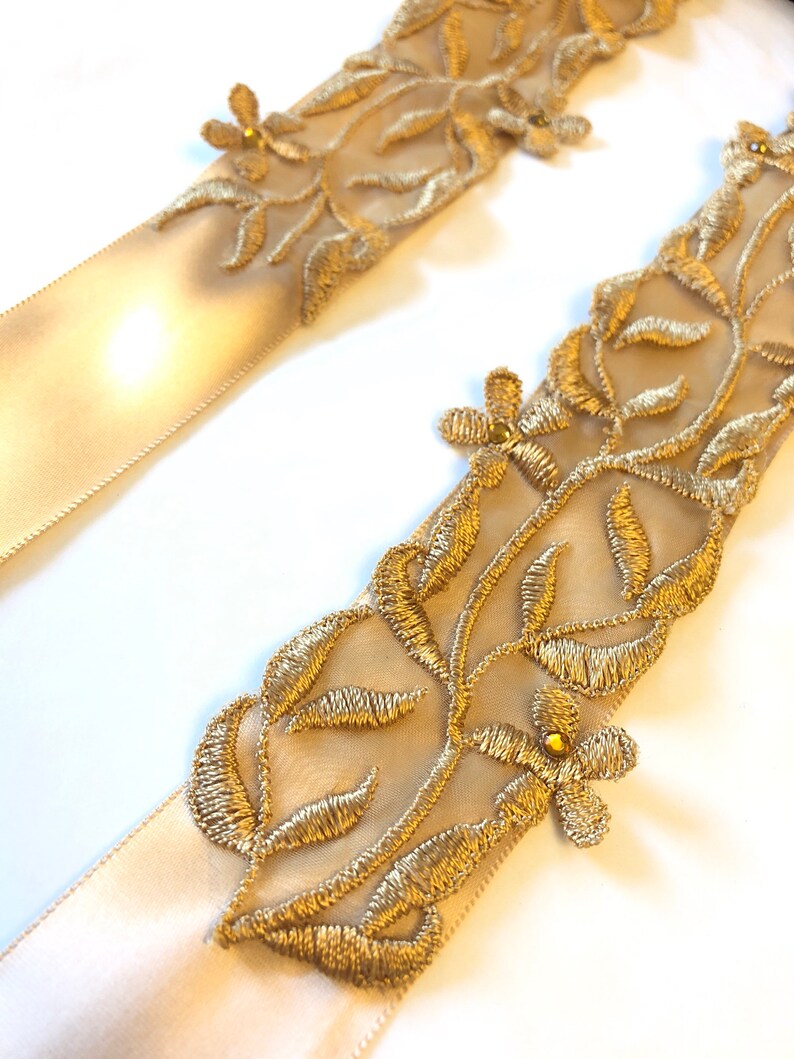 Wide Gold Lace Bridal Sash image 6