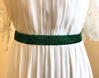 1" Emerald Green Sparkly Bridal Belt with Gold Clasp