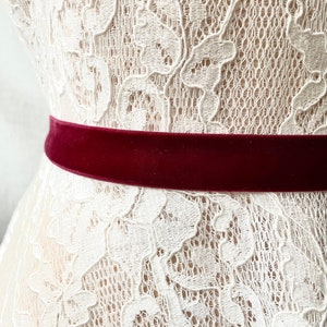 Wide Burgundy Velvet Elastic Bridal Belt with Clasp - Stretch 7/8"