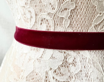 Cinturón de novia elástico ancho de terciopelo burdeos con cierre - Elástico 7/8"