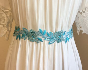 Turquoise Lace Rose Bridal Sash