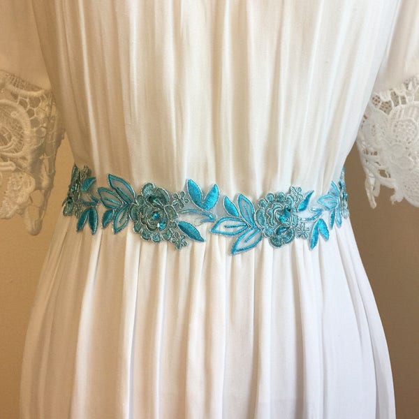 Turquoise Lace Rose Bridal Sash