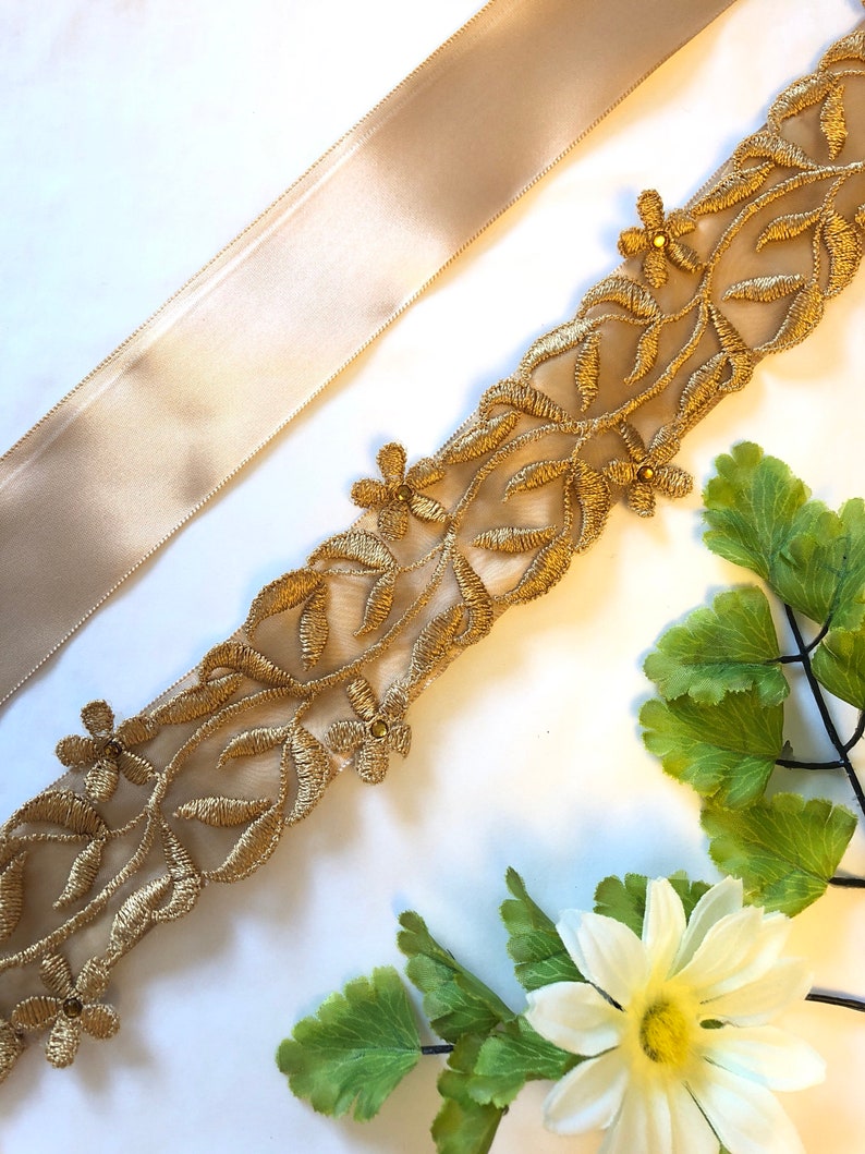 Wide Gold Lace Bridal Sash image 5