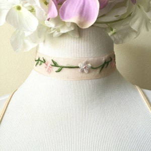 The Adora Choker--Embroidery choker, Rose choker, Organza Choker, Pink Choker, Feminine Choker, Sheer choker, floral choker
