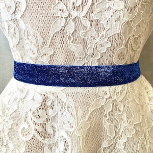 1" Royal Blue Sparkly Bridal Belt with Clasp, Non-stretch