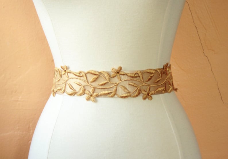 Wide Gold Lace Bridal Sash image 1