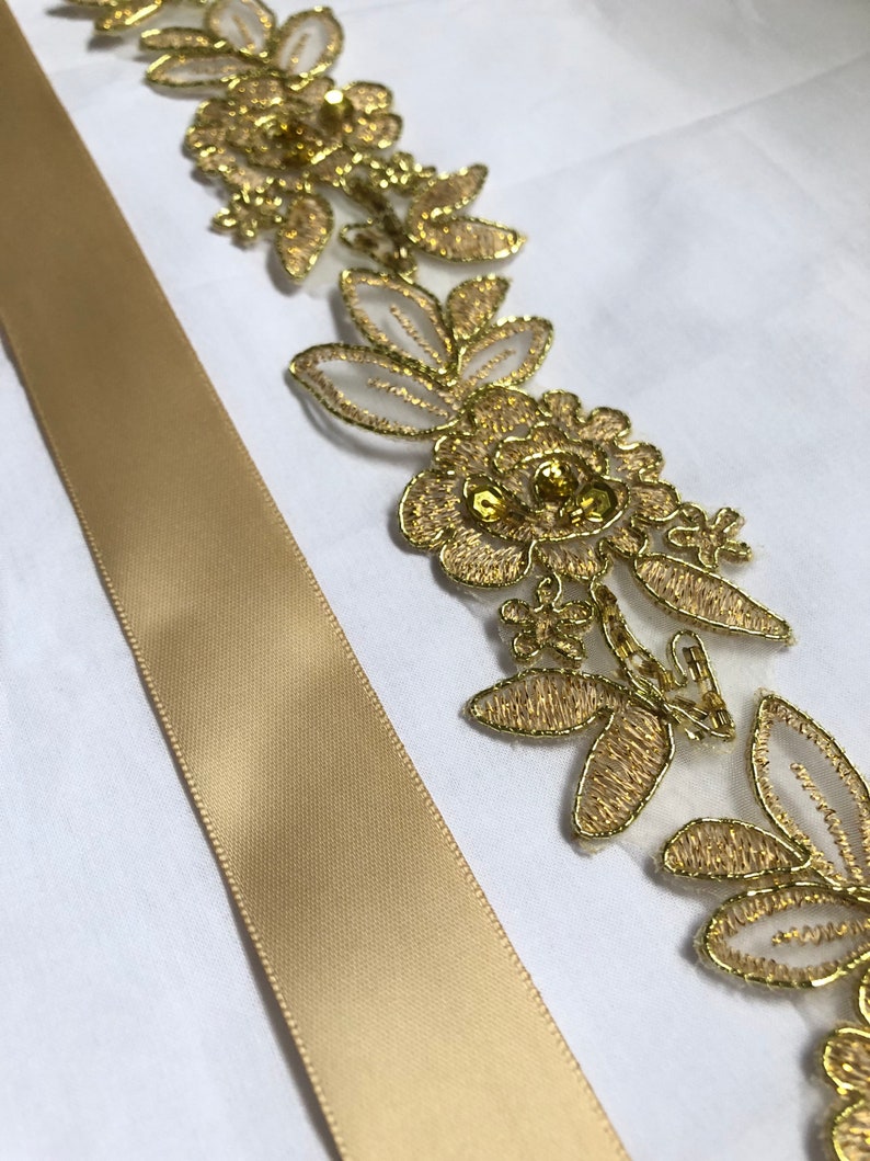 Gold Lace Flower Bridal Sash - Etsy