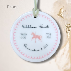 Pink Carousel Horse Custom Ornament, Personalized ornament, Baby Birth, Baby Girl, Birthday, Keepsake