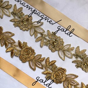 Gold Lace Flower Bridal Sash - Etsy