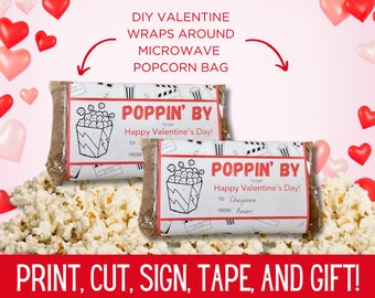 DIY Popcorn Valentine, Popcorn Wrapper, Class Valentine, Boy Valentines, Valentine Exchange, Valentine Treats, Coworker Valentines