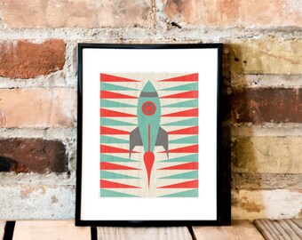 Blast Off // Minimalist Boys Room Poster // Fully Customizable