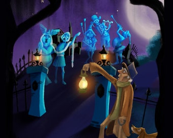 Haunted Mansion Graveyard Art Print: Spooky Disneyland Scene