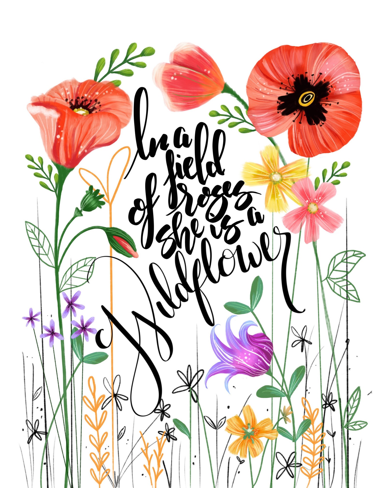 She Rises With Roses In a Field of Roses She is a Wildflower - Digital Art Print With ...