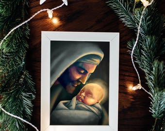 Joseph and baby Jesus Nativity Christmas Print