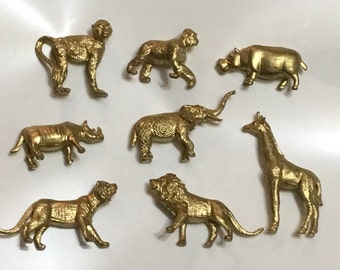 Gold wild animals mini set of 8 jungle party favors cake topper