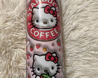 Coffee kitty tumbler 20 oz sublimation w/ metal straw and gift box 3d look