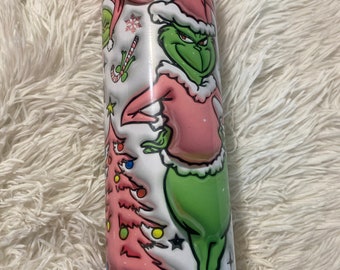 Christmas Grinchmas tumbler 3D look 20 oz sublimation w/ metal straw and gift box