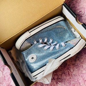 Authentic Converse Swarovski Bling high top blue glitter shoes baby toddler Sz 10- ready to ship