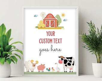 Farm Birthday Table Sign, Modern Barn Animals Poster, Barnyard Birthday Ranch Party Custom Decor - EDITABLE Digital Template