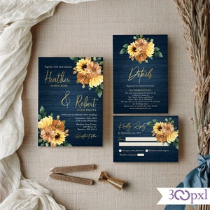 Rustic Fall Wedding Invitation, Sunflower Wedding, Minimalist wedding, Printable wedding, Wedding RSVP Card, Wedding RSVP Card, Boho Invite