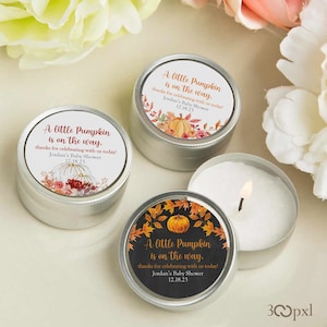 Personalized Fall Baby Shower Candle Favors: Little Pumpkin Labels