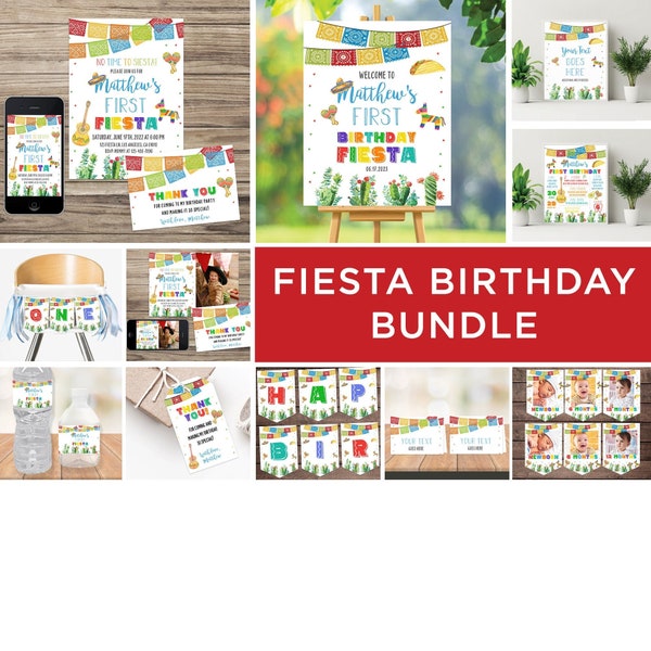 Fiesta Birthday Party Bundle Boy Mexican Theme Party Decor First Fiesta Birthday - EDITABLE Download Template