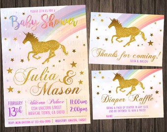 Unicorn Baby Shower Invitation Baby Shower Invite Girl Baby Shower Invitations Download Printable Invites Shower Invitation Girl Printed Kit
