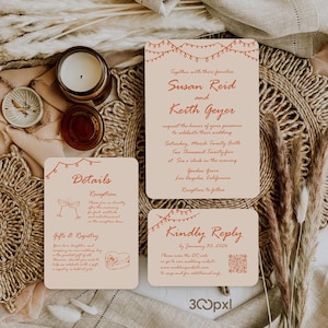 Handwritten Font Invitation Set, Orange Calligraphy Invitation, Stationery Hand Drawn Invite, Scribble Wedding Invite, Wedding Postcard