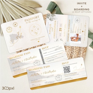 Custom Passport Wedding Invitation with Boarding Pass RSVP