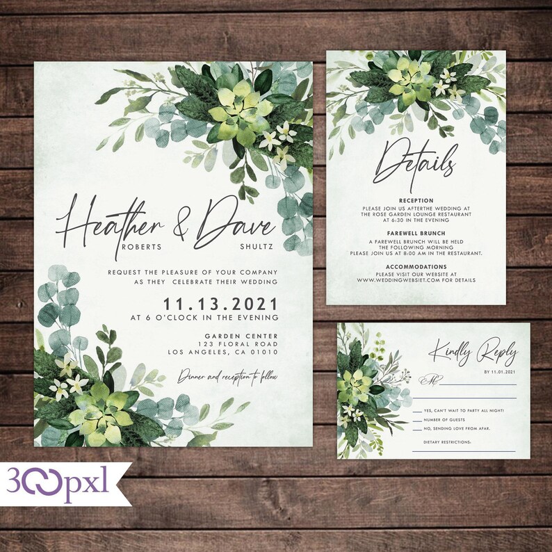Bohemian Eucalyptus Wedding Invitation Sage Green Greenery Wedding Invitation Botanical Wedding Invitations Calligraphy Boho