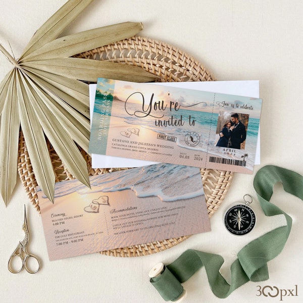 Boarding Pass Wedding invitation, Passport Boarding Pass Destination Wedding, Beach Wedding, Travel Theme Wedding Invitation, Luggage Tag