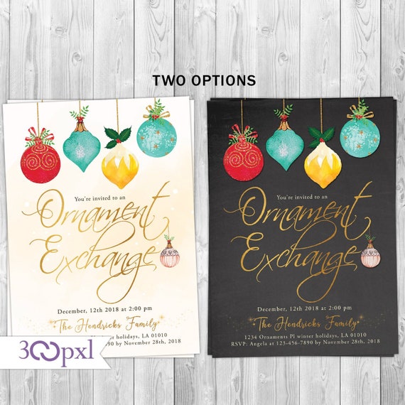ornament exchange party holiday party invitation christmas party invitation family holiday invite ornament swap office party gold glitter christmas ornament invitations