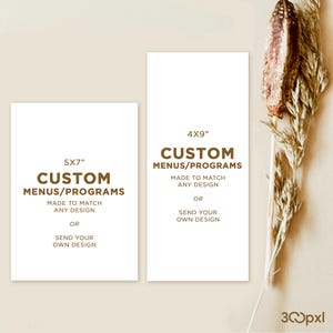 Benutzerdefinierte Hochzeitsmenükarten | Zeremonie-Programme | Personalisierte Zeremonie & Empfang Briefpapier | 13x18cm oder 10x23cm