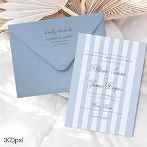 Dusry Blue Striped Invite with Dusty Blue envelope