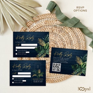 Moody tropical wedding RSVP options
