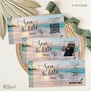 Beach Wedding Boarding Pass Save The Date, Travel Wedding Invite, Passport Wedding Invite, Beach Theme Invite, Boarding Pass QR Code Invite