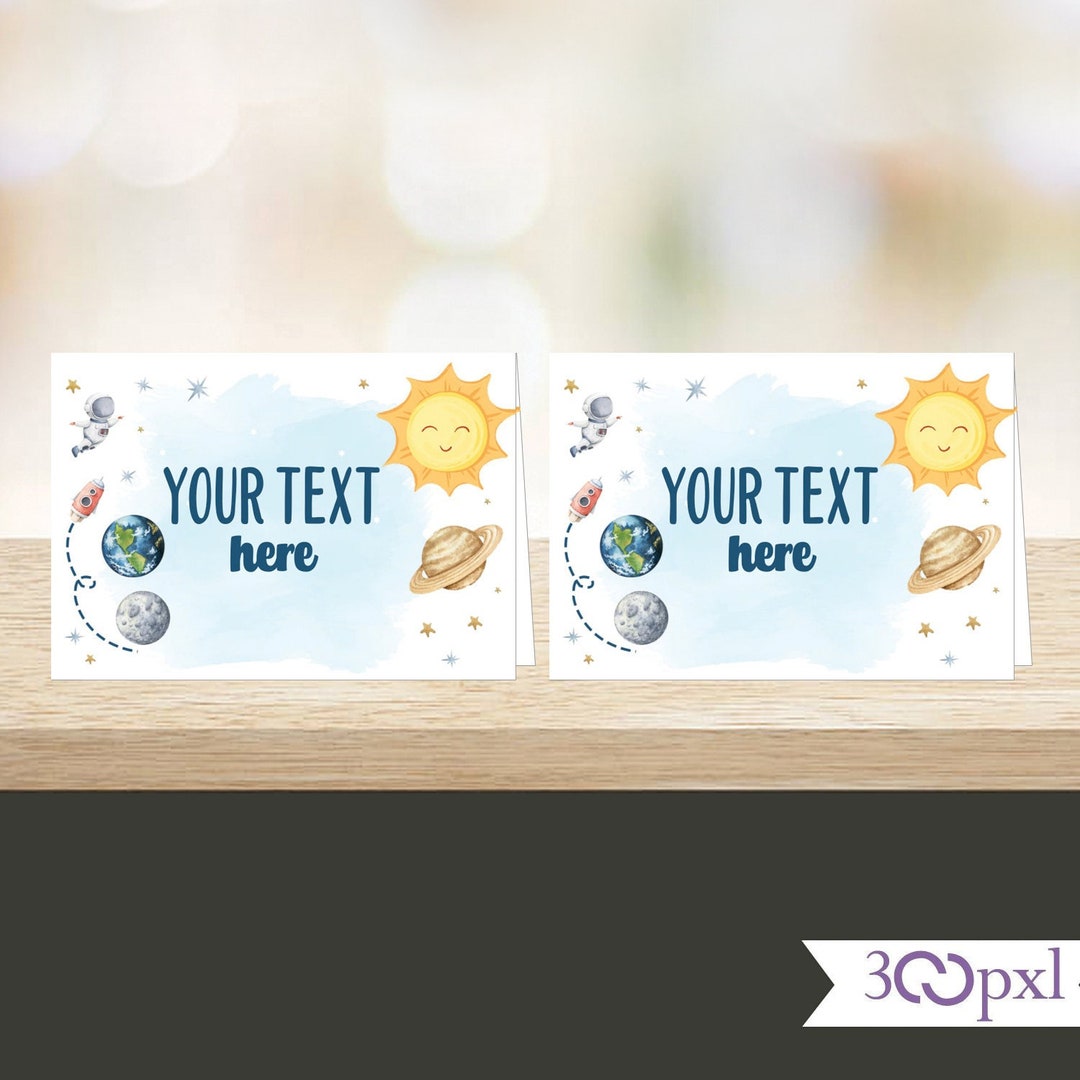 Editable Outer Space Party Food Tents First Trip Around the Sun Planets ...