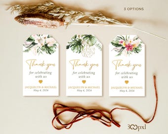 Tropical Wedding Thank You Tags: Palm Leaves, Printable Favor